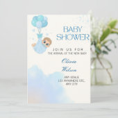 Blue Baby Boy Balloon Shower Invite Kaart (Staand voorkant)