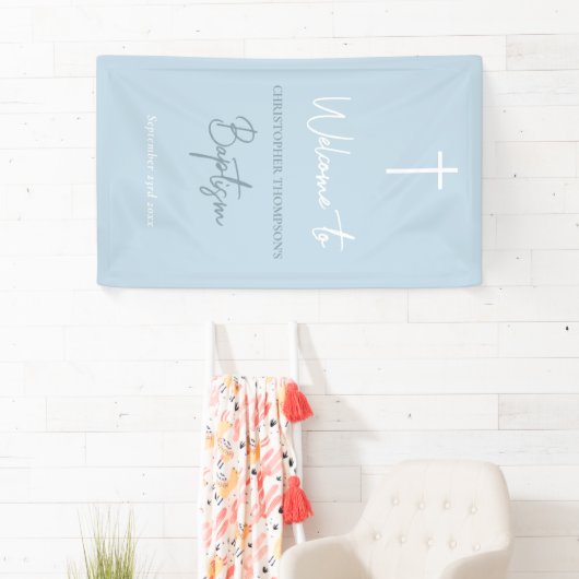Blue Baby Boy Calligraphy Baptism Welcome Sign Spandoek (Insitu)