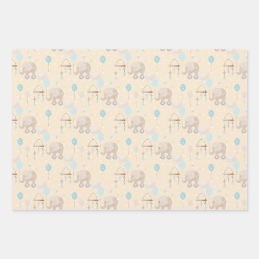 Blue Baby Boy Elephant Inpakpapier Vel (Voorkant 2)