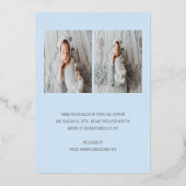 Blue Baby Boy Foto Moderne Geboorteaankondiging Folie Uitnodiging (Achterkant)