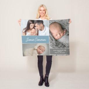 Blue Baby Boy Naam Geboortedatum start aangepaste  Fleece Deken
