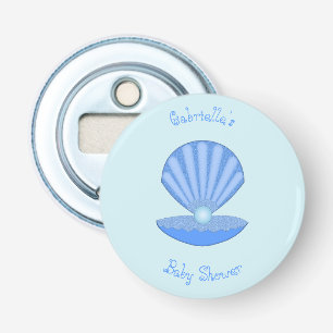Blue Baby Boy Oyster shell en Pearl Baby shower Button Flesopener