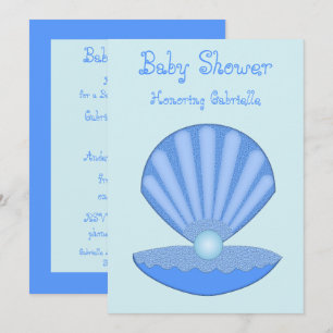 Blue Baby Boy Oyster shell en Pearl Baby shower Kaart