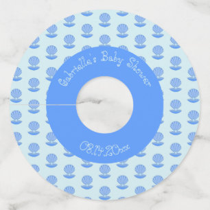 Blue Baby Boy Oyster shell en Pearl Baby shower Wijnglaslabel