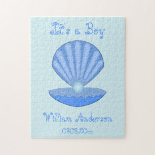 Blue Baby Boy Oyster shell en Pearl Custom Legpuzzel