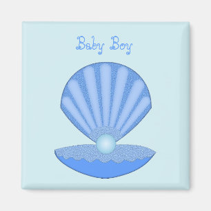 Blue Baby Boy Oyster shell en Pearl Custom Magneet