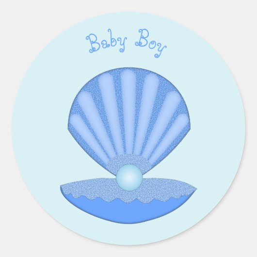 Blue Baby Boy Oyster shell en Pearl Custom Ronde Sticker (Voorkant)