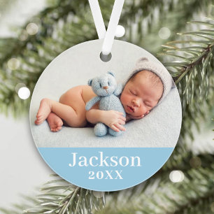 Blue Baby Boy Persoonlijke naam Foto Ornament