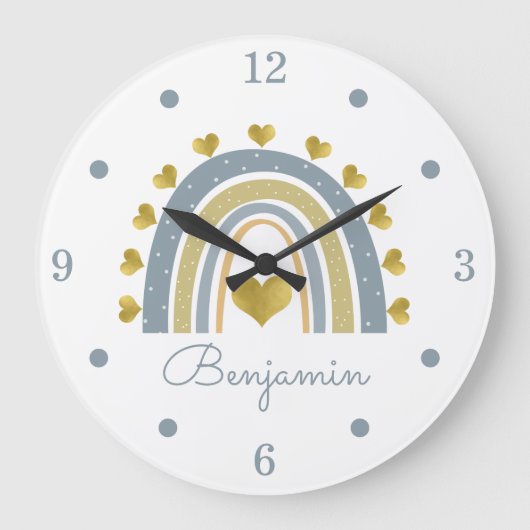 Blue Baby Boy Rainbow Nursery Acrylwand Grote Klok (Voorkant)