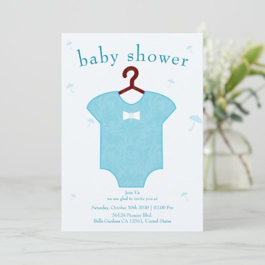 Blue Baby Boy Shower-uitnodiging Kaart (Staand voorkant)