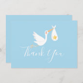 Blue Baby Boy Stork Gold Star Script Bedankt (Voorkant / Achterkant)