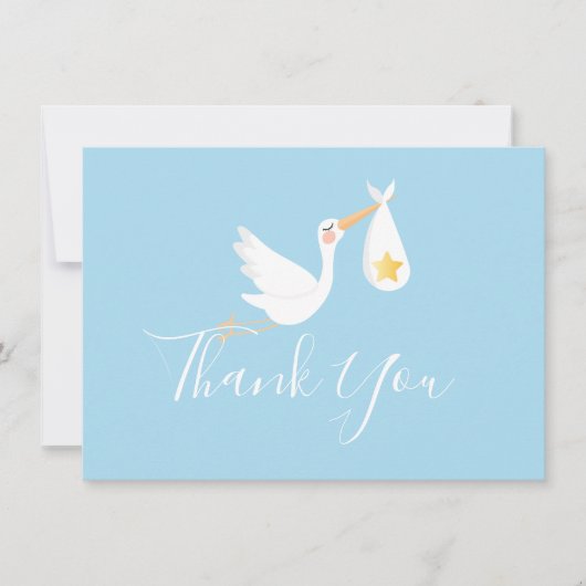 Blue Baby Boy Stork Gold Star Script Bedankt (Voorkant)