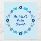 Blue Baby Boy Vlinders en Bloemen Baby shower Wijn Etiket (Enkel label)