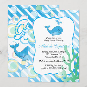Blue Baby Boy Whale Baby Shower Kaart