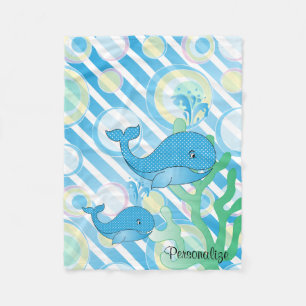 Blue Baby Boy Whale Fleece Deken