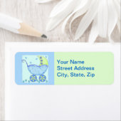 Blue Baby Buggy Carriage Shower Gepersonaliseerd Etiket (Insitu)