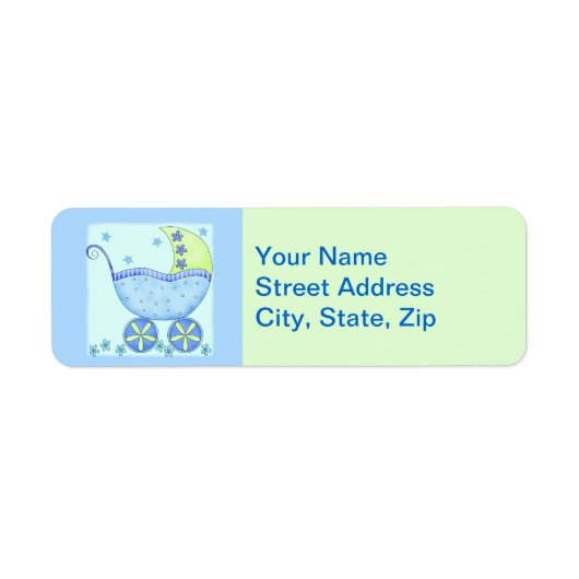 Blue Baby Buggy Carriage Shower Gepersonaliseerd Etiket (Voorkant)