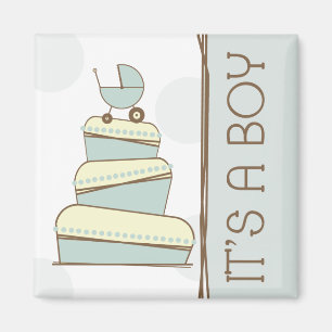 Blue Baby Carriage Cake "Het is een jongen" Magnet Magneet