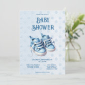 Blue Baby Chaussures Baby shower Invitation (Debout devant)