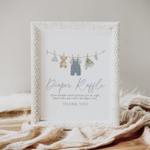 Blue Baby Clothes Baby Shower Diaper Raffle Sign