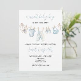 Blue Baby Clothes Boy Baby shower Kaart