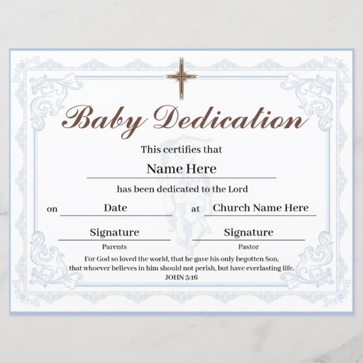 Blue Baby Dedication Certificate (Voorkant)