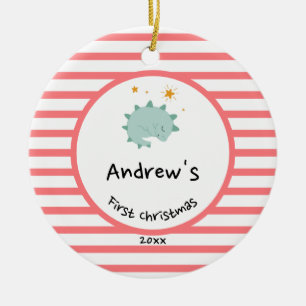 Blue Baby Dino   Eerste kerstrode stripper Keramisch Ornament