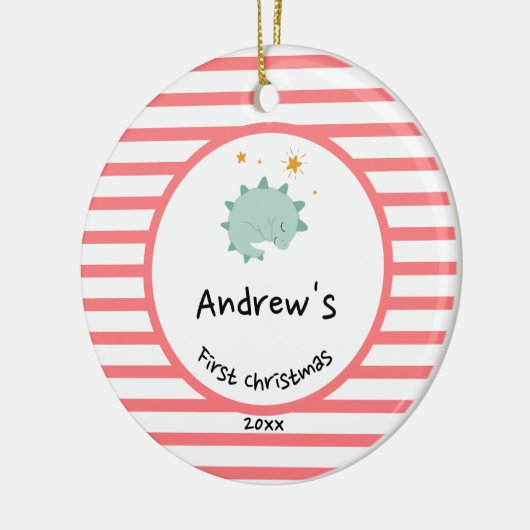 Blue Baby Dino | Eerste kerstrode stripper Keramisch Ornament (Links)