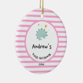 Blue Baby Dino | Eerste kerstroze stripper Keramisch Ornament (Rechts)