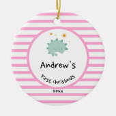 Blue Baby Dino | Eerste kerstroze stripper Keramisch Ornament (Voorkant)