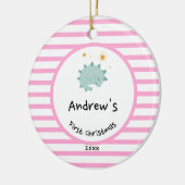 Blue Baby Dino | Eerste kerstroze stripper Keramisch Ornament (Links)