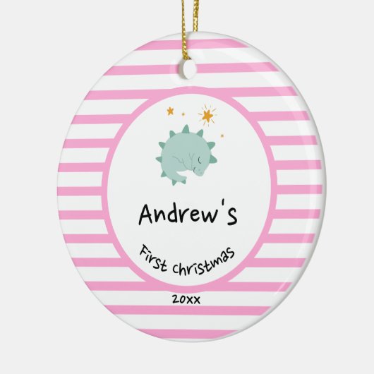 Blue Baby Dino | Eerste kerstroze stripper Keramisch Ornament (Links)