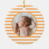 Blue Baby Dino | Eerste Oranje kerststreep Keramisch Ornament (Achterkant)