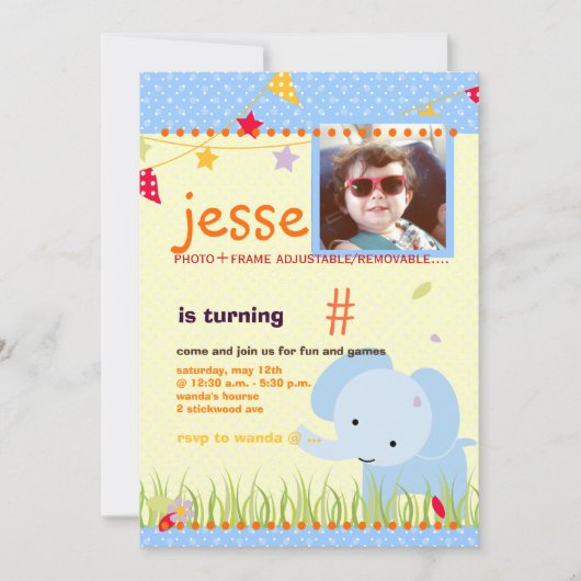 Blue Baby Elephant gepersonaliseerde partij Kaart (Voorkant)