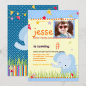 Blue Baby Elephant gepersonaliseerde partij Kaart (Voorkant / Achterkant)