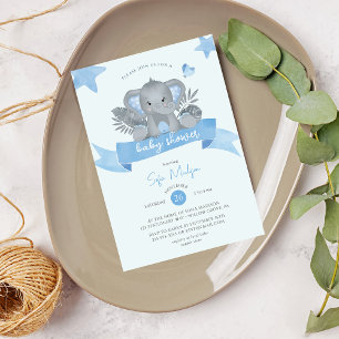Blue Baby Elephant Waterverf Baby shower Kaart