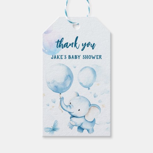 Blue Baby Elephant Waterverf Gift Labels Cadeaulabel (Voorkant)
