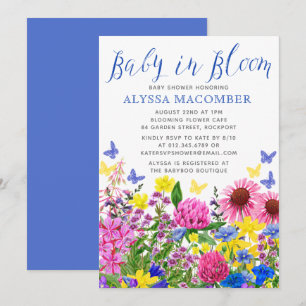 Blue Baby in Bloom Floral Baby shower Invitation Kaart