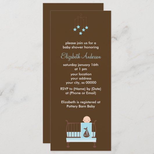 Blue Baby in Wieg Boy Baby shower Kaart (Voorkant / Achterkant)