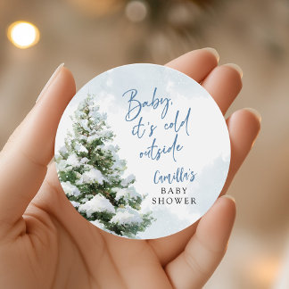 Blue Baby It's Cold Outside Baby Shower Ronde Sticker