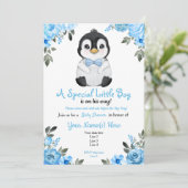 Blue Baby Penguin Shower-uitnodiging Kaart (Staand voorkant)