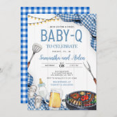 Blue Baby-Q Baby shower Invitation Kaart (Voorkant / Achterkant)