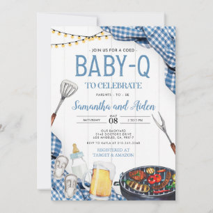 Blue Baby-Q Baby shower Invitation Kaart