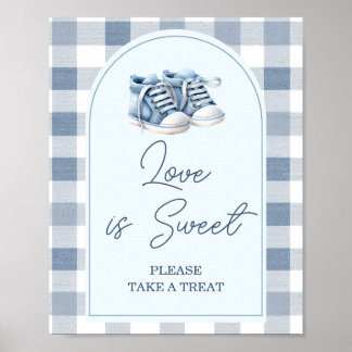 Blue Baby Shoes Gingham Baby Shower Love is Sweet Poster