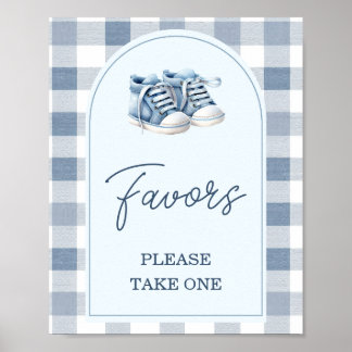 Blue Baby Shoes Gingham Booties Baby Shower Favors Poster