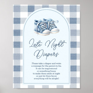Blue Baby Shoes Gingham Booties Late Night Diapers Poster