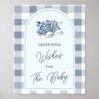 Blue Baby Shoes Gingham Booties Leave Your Wishes Poster