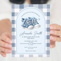 Blue Baby Shoes Gingham Boy Booties Baby shower
