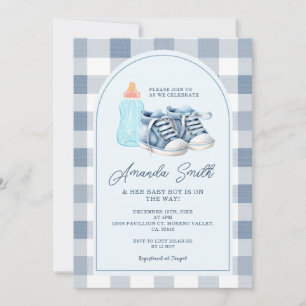 Blue Baby Shoes Gingham Boy Milk Bottles Kaart