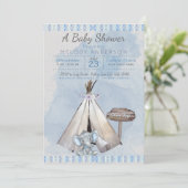 Blue Baby shower Boho Baby Elephant & Tipi Kaart (Staand voorkant)